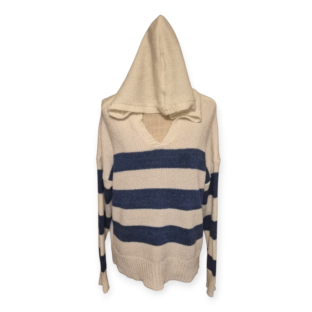 EE:SOME | Women’s Size M/L Striped Pullover Long Sleeve V-Neck Hoodie Sweater
